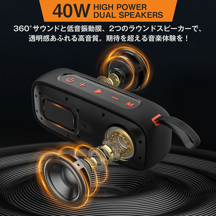 Cyboris｜IPX7 完全防水 耐衝撃 Bluetooth 5.4 スピーカー 360°サウンド 40W 大音...
