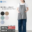 【2枚でお得な15%OFF!】エプロン 2枚セット 薄手 かぶり かぶるだけ ショート丈 コットンリネン 春 夏 涼しい チェック ストライプ ブルー ピンク ...