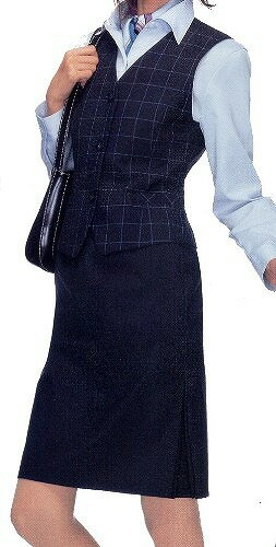 ベスト+スカートセット すっきり見えるインサイドプリーツ入りのネイビー色の事務服 オフィスの制服 ユニフォーム FV3046-1/FS4051-1|事務 制服 ユニフォーム ユニホーム ビジネス オフィス 仕事着 オフィス