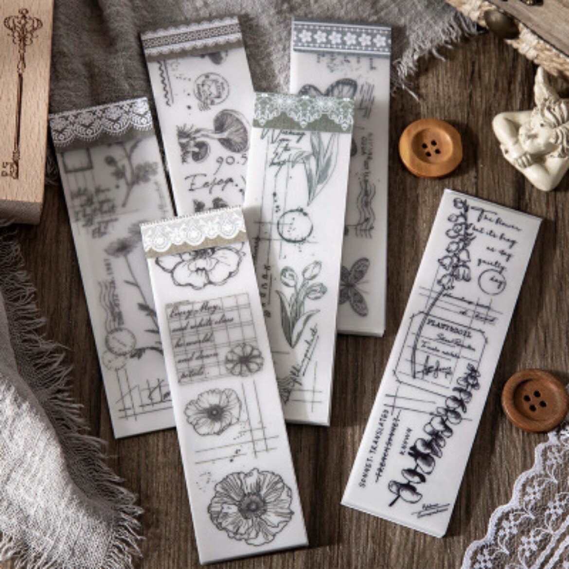 FlowerStory硫酸紙book(k48)30枚綴 硫酸紙 素材紙 素材 ブック メモ帳 半透明 花 葉 植物 蝶 キノコ ユーカリ シダ チューリップ 透...