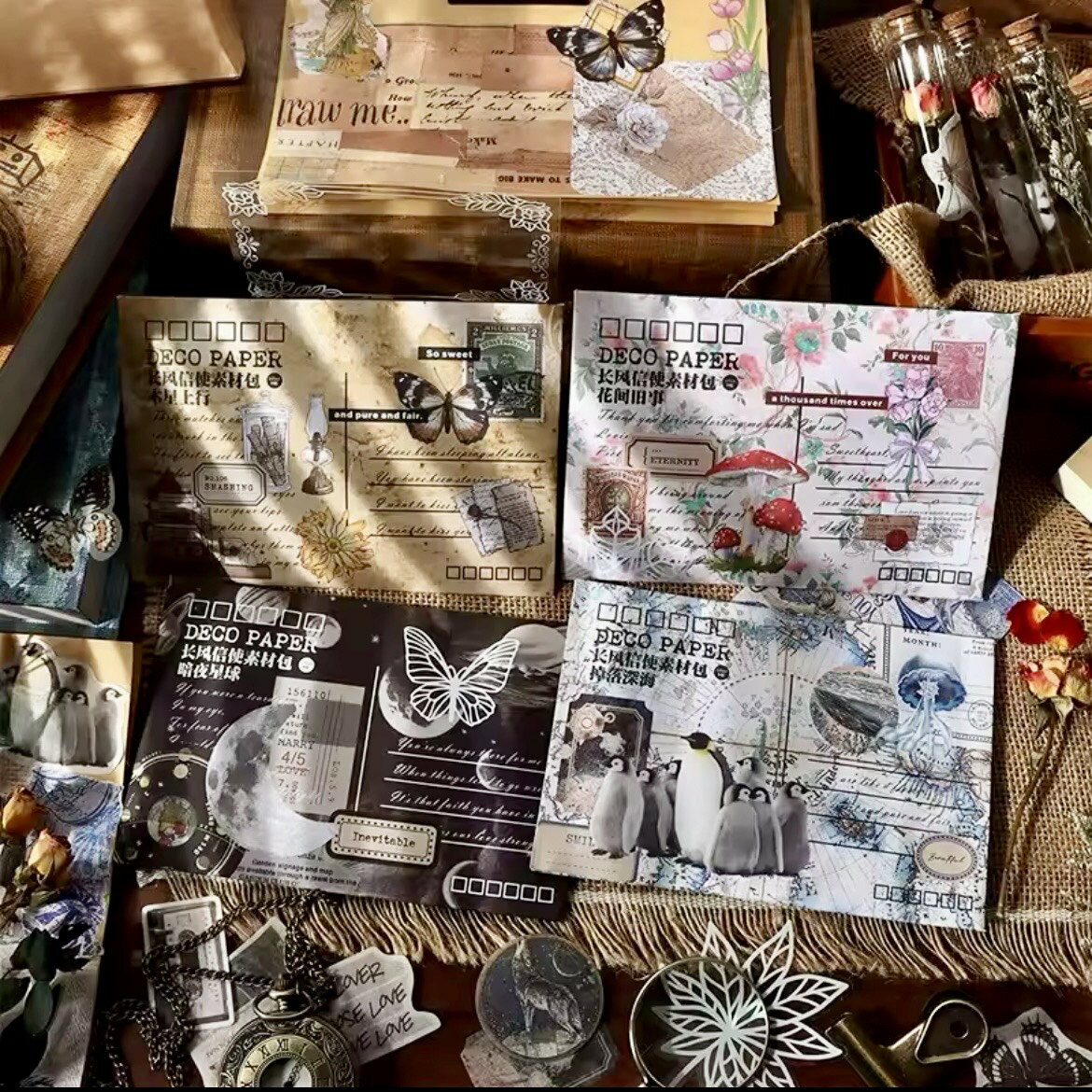 DECO PAPERセット(k52) 100枚入 素材紙 素材 マステ素材 シール ステッカー 和紙 PET ヴィンテージ レトロ 手紙 グリーティングカード ...