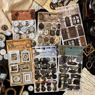 BronzeMuseumSeries(s123)2シート入 シール ステッカー ヴィンテージ レトロ アンティーク ブロンズ サビ おしゃれ 厚め カード 時計 ドア 扉 フレーム 額縁 ナンバー プレート クリップ ボタン コンチョ 金具 ねじ DIY デコ コラージュ アレンジ