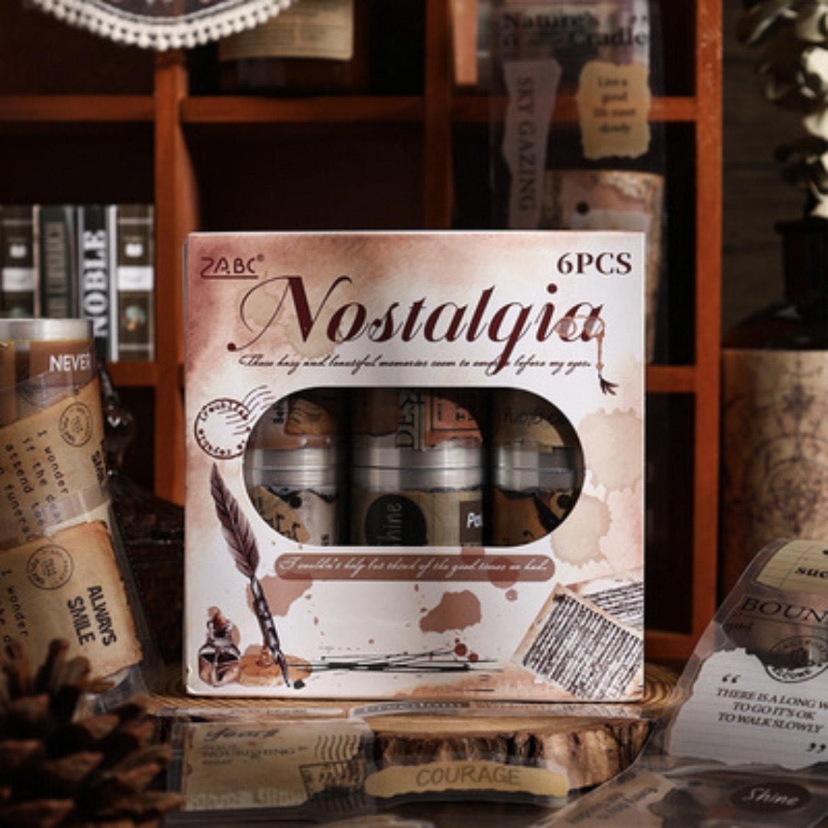 Oldfeelings(s42)6個セット ロールシール テープ シール ステッカー PET クリア 透明 ヴィンテージ レトロ ラベル タグ おしゃれ アンテ...