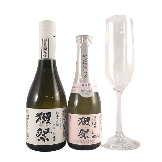 【正規販売店】お酒 お中元 ギフト プレゼント 獺祭 飲み比べセット 純米大吟醸 磨き 39 300ml 獺祭45スパークリング 180ml 獺祭フルートグラス 各1本 ボックス 日本酒 山口県 旭酒造 日本酒 二割三分 三割九分 本州のみ送料無料 クール便