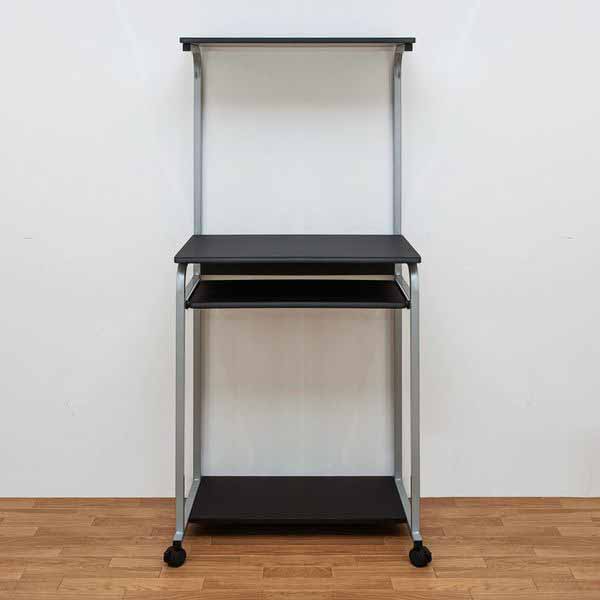 書斎机 ユニットデスク デスク 机 家具 インテリア 棚付き PC DESK 60 BK NA ベーシック 省スペース スリムデスク スリム 収納充分 プリンター 上段棚 キーボード スライドテーブル 小物棚収納 奥行き45cm 薄い 狭い場所 すっきり置ける 移動に便利 キャスター付き ブラック [2]