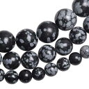 ストラップパーツ ビーズ アクセサリー道具 材料 手芸 ハンドクラフト 楽器 コレクション 天然石 スノーフレーク オブシディアン 丸玉 1連 集中力が増す 雪...