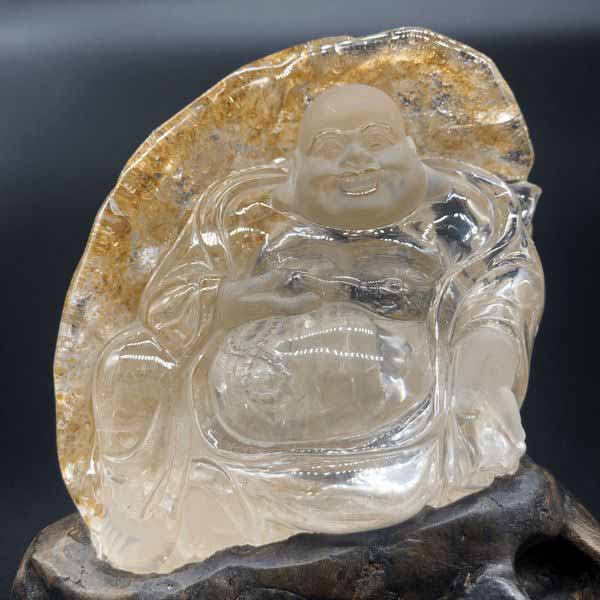 オブジェ 置き物 インテリア雑貨 家具 インテリア 布袋様 七福神 天然石 置き石 水晶 台座付き 手彫り 縁起いい 契此 かいし 布袋を担いでいる 福の神 パワーストーン 純粋 無垢 清浄 万能 創造力 直観力 洞察力 浄化