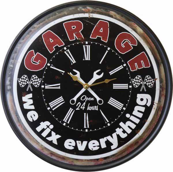 掛け時計 壁掛け時計 インテリア時計 家具 インテリア アンティーク メタルクロック GARAGE インパクト大 錆びた感じ プリント good サイズ40cm 軽量 取り付けやすい 気軽 インテリアに お部屋に飾る 時計 凝ったデザイン [3]
