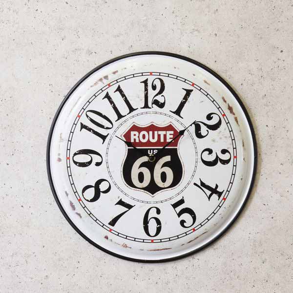 掛け時計 壁掛け時計 インテリア時計 家具 インテリア アンティーク メタルクロック ROUTE 66 インパクト大 錆びた感じ プリント good サイズ40cm 軽量 取り付けやすい 気軽 インテリアに お部屋に飾る 時計 凝ったデザイン
