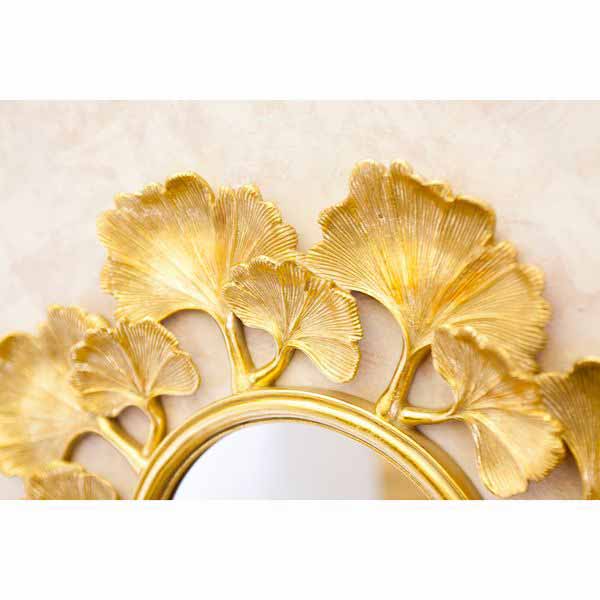 壁掛け鏡 ウォールミラー ミラー ドレッサー 家具 インテリア Andante アンダンテ ギンゴリーフ イチョウの葉モチーフ ラウンド ゴールド シルバー 飾るだけ オシャレ [3]