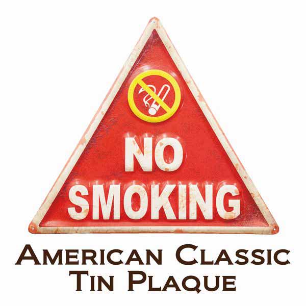 レリーフ アート ウォールデコレーション 家具 インテリア アメリカン クラシック ティンプラッケ NO SMOKING 三角形にカット エンボスプレート お店やお部屋のアクセント シャビーなデザイン