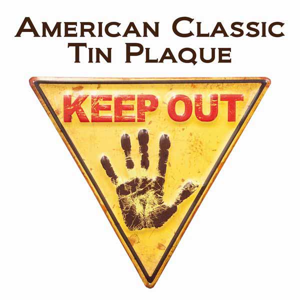 レリーフ アート ウォールデコレーション 家具 インテリア アメリカン クラシック ティンプラッケ KEEP OUT 三角形にカット エンボスプレート お店やお部屋のアクセント シャビーなデザイン