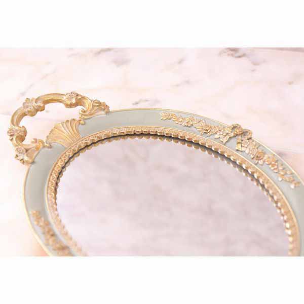 卓上ミラー ミラー ドレッサー 家具 インテリア ロココデコ ミラートレー 16 ゴージャス アンティーク調 ずっしりとした存在感 トレー アクセサリー 小物 上品に飾る [3]