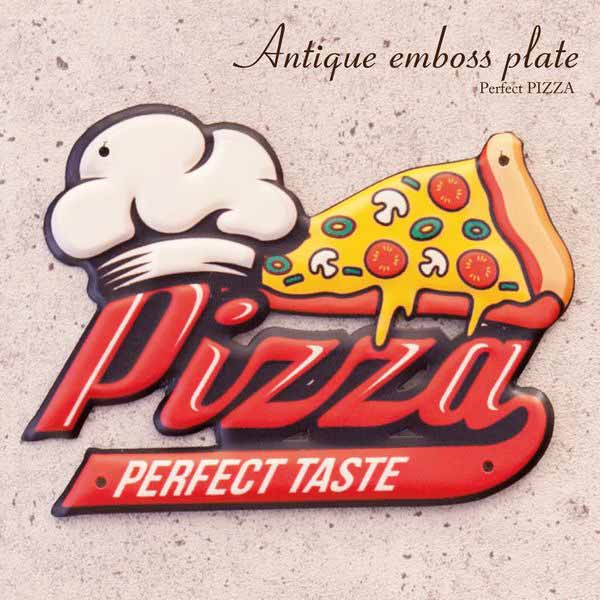 レリーフ アート ウォールデコレーション 家具 インテリア アンティーク エンボスプレート Perfect PIZZA ピザ インパクト強い ポップデザイン イラスト ダイカット プレート インパクト絶大 軽量 どこでも気軽に飾る お店やお部屋のアクセント