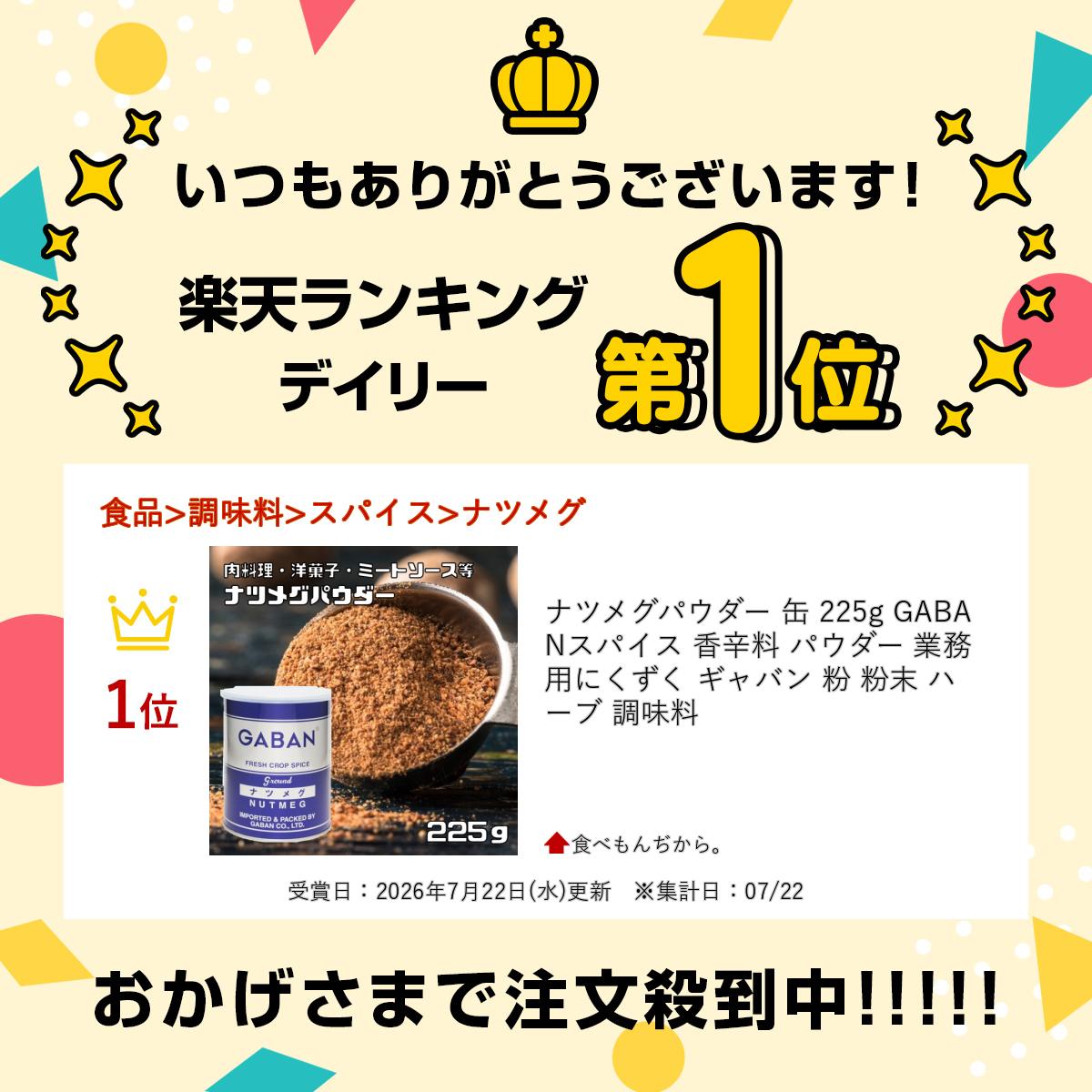 食べもんぢから。のナツメグパウダー 缶 225g GABAN スパイス 香辛料 パウダー 業務用 にくずく ギャバン 粉 粉末 ハーブ 調味料｜アングル2