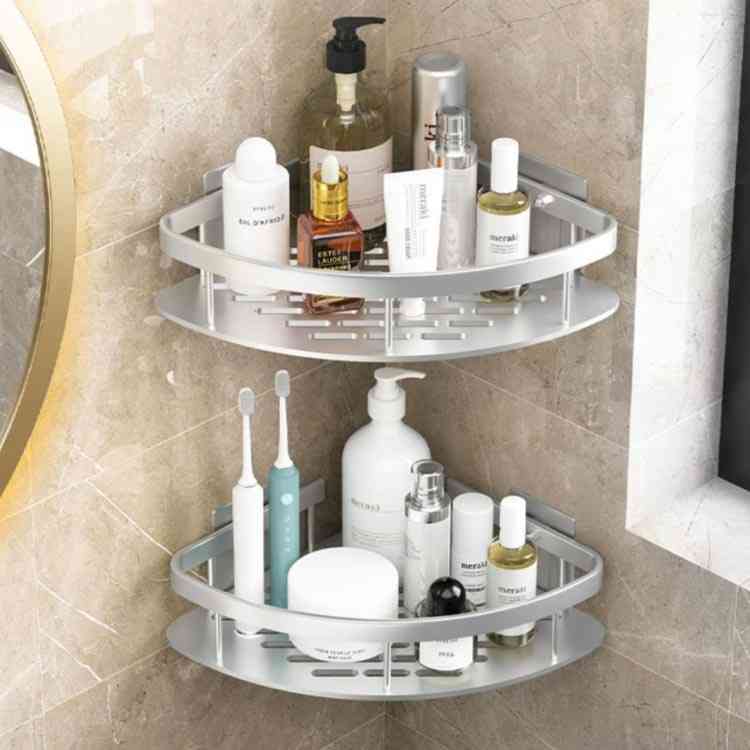 浴室用コーナーラック コーナーラック 浴室用 ラック バスラック シャンプーラック 三角 2個セット お風呂 棚 バスルーム 簡単収納 ステンレスラック 水切り設計 サビ防止 壁掛け 強力粘着固定 穴あけ不要 2段式