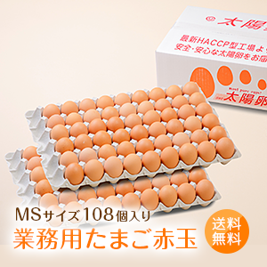 業務用「太陽卵赤玉MSサイズ（108個／100個＋破損保証8個）」送料無料 大量 まとめ買い 家庭用 業者用 箱売り 小ぶり タマゴ 九州産 大ロット