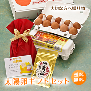 送料無料「太陽卵ギフトセット(太陽卵10個入り×2パック・黒にんにく卵黄油サプリ60粒入り)」お歳暮 贈答用 九州産 赤玉 鶏卵 青森県産にんにく ギフト プレゼント 誕生日 贈り物 お中元