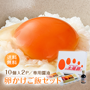 送料無料「卵かけご飯セット（太陽卵10個2パック×卵かけご飯専用醤油1本）」赤玉 鶏卵 新鮮 九州産 ...