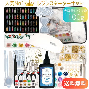 【レジンキット】UVレジン スターターキット ベーシックセット【宅配便送料無料】大容量レジン液100g レジンスターターキット レジン液 クラフト レジン セット 初心者 6W UV/LEDライト 着色剤 シリコンモールド 子供 手作りキット　クリスマス 誕生日 プレゼント