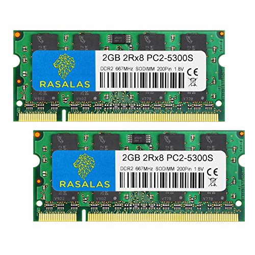 Rasalas PC2-5300 DDR2 667MHz 4GB 2枚x2GB Sodimm PC2-5300S 1.8V CL5 メモリ Intel MAC AMDシステムノートブックラップトップ用