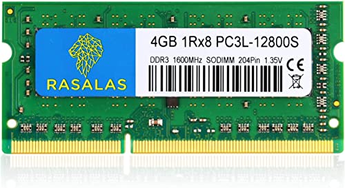 Rasalas 4GB 1Rx8 PC3L-12800S DDR3L 1600MHz DDR3 SO-DIMM RAM 1.35V CL11 204-Pin PC3-12800 Laptop ノートPC用メモリ