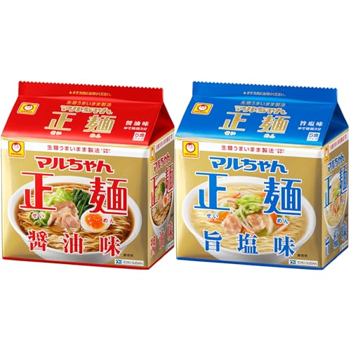 マルちゃん正麺 醤油旨塩アソート (各1袋 5食入り 2種 計10個 / ラーメン 袋麺) 即席 インスタントラーメン (ノンフライ麺/醤油/塩) 箱買い 水産
