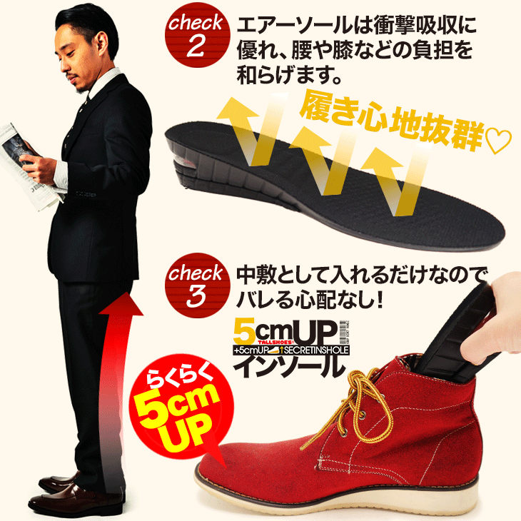楽天スーパーSALE◆ 送料無料 トールシューズ TALLSHOES ヒールアップインソール 5cm 2段式 インソール 上げ底 背が高くなる 身長up 中敷き ボリュームインソール ヒールアップソール インヒール 衝撃吸収 防臭加工 メンズ レディース 背の高くなる 身長通販セール 成人式　振袖　レンタル