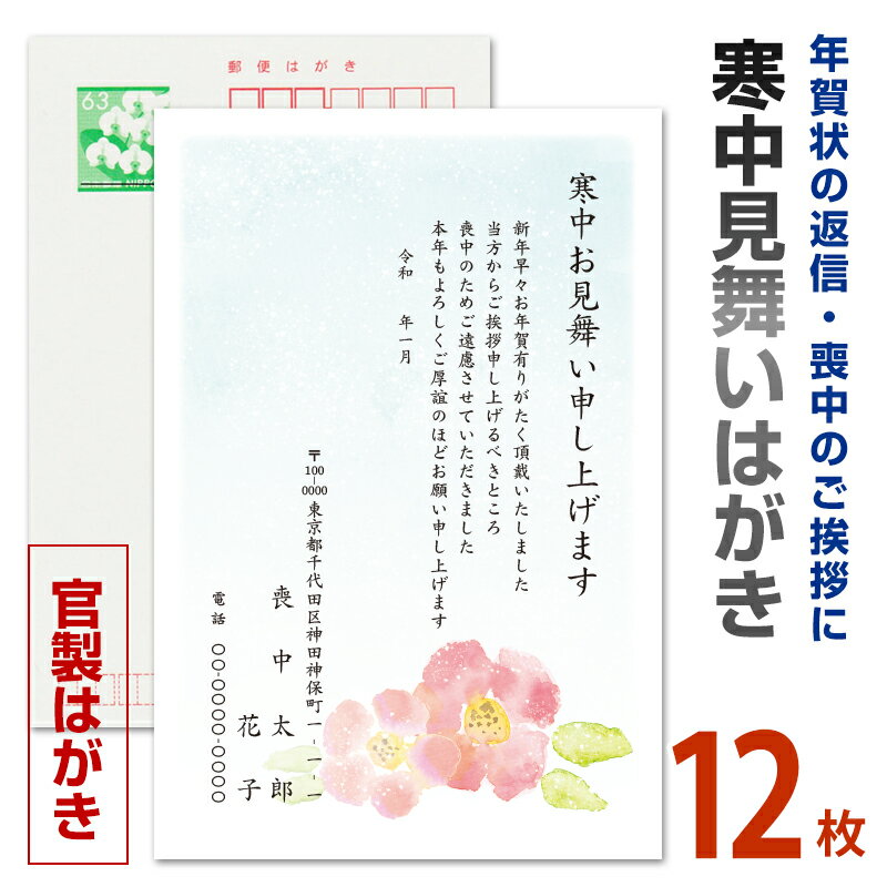 12枚【名入れ印刷】寒中見舞いはがき印刷 官製はがき 寒中ハガキ 寒中葉書【寒中　はがき 印刷 切手代込】