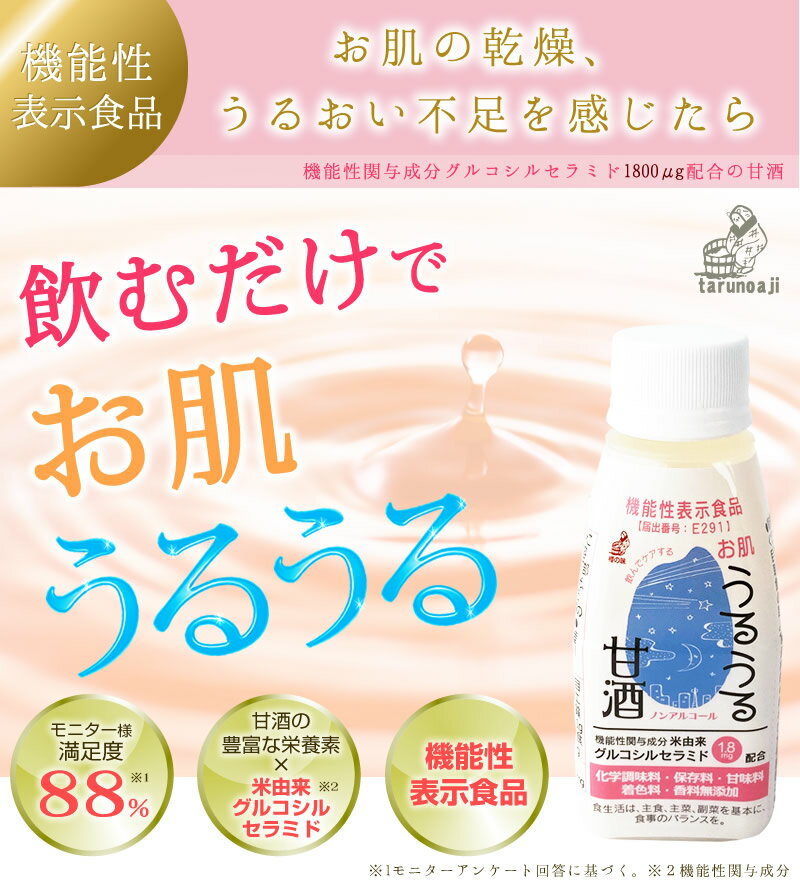 機能性表示食品『お肌うるうる甘酒』150ml セラミド セラミドドリンク グルコシルセラミド 米 米由来 発酵 米こうじ 甘酒 潤い うるおい 肌ケア 乾燥 たるみ 肌トラブル 無添加 砂糖不使用 毛穴 くすみ ごわつき ふっくら