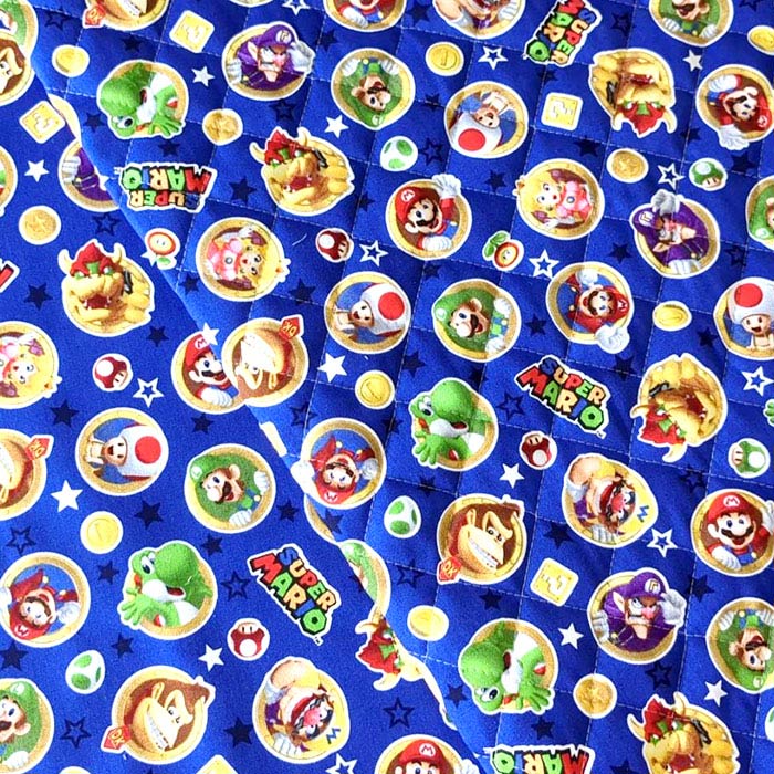 夏休み 宿題[カット済]マリオ コインブルー【キッズエプロン&三角巾】簡単 生地 材料セット Mサイズ 中厚手生地 100サイズ 110サイズ 120サイズ 初心者 製作キット 制作キット 手芸キット 手作り キット 入園 準備 保育園 かわいい おしゃれ テッテ