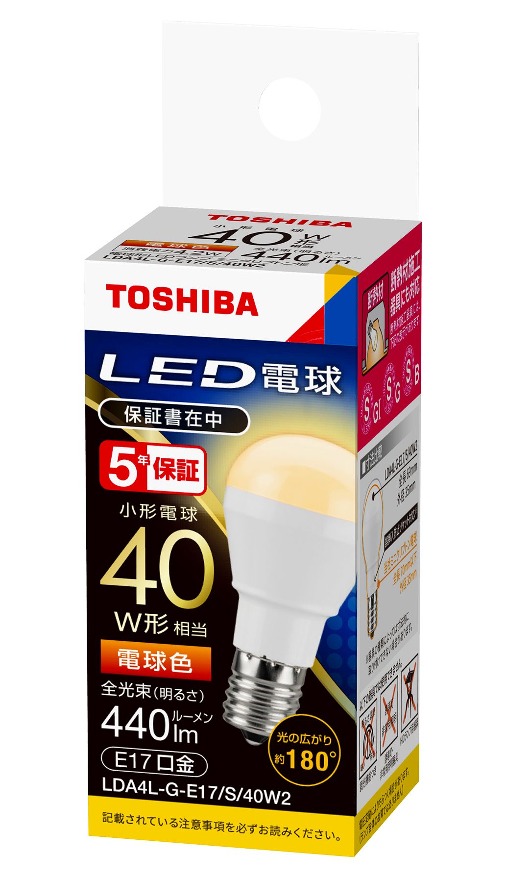 LDA4L-G-E17/S/40W2 東芝ライテック LED小形電球　[40W形相当][電球色][全光束440lm][E17口金][光の広..