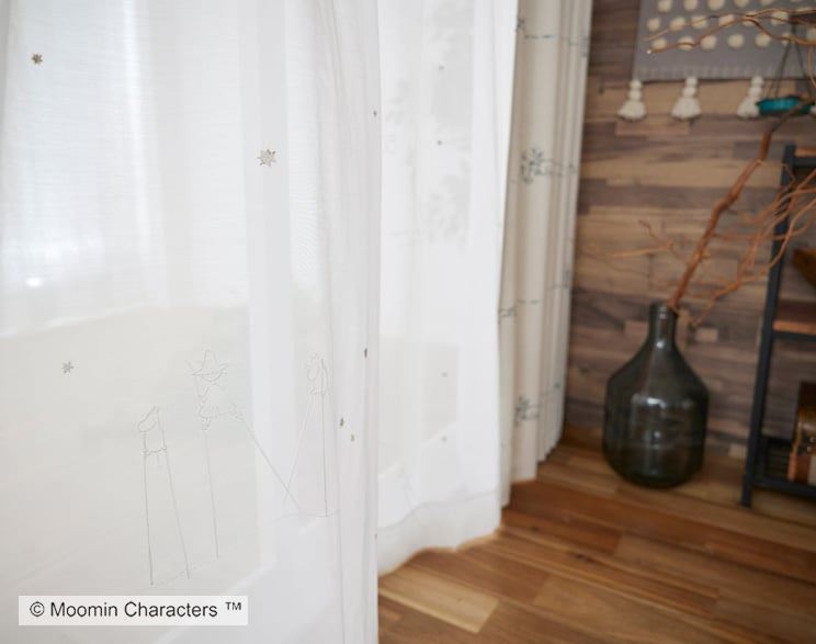 【平日6日以内に出荷】ボイルレースカーテン ムーミン 「TAKEUMA voile タケウマ ボイル ホワイト」 幅〜100cm×丈〜260cm [2]