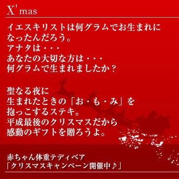 【クリスマスに！数量限定】赤ちゃん体重ベア「ベーシック」1歳 誕生日 プレゼント ハーフバースデー テディベア ファースト クリスマス プレゼント ギフト かわいい 出産祝い 男の子 女の子 ママ 子供 孫 初孫 記念品 名入れ ぬいぐるみ ベアー　送料無料