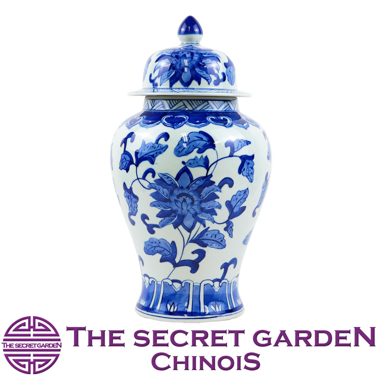 【送料無料】THE-SECRET-GARDEN シノワズリ Blue & White ジンジャージャー ポット 手書き【青白陶器蓋付壷 飾り壺 アンティーク風 雑貨 ブルーセラミック 景徳鎮 青水花魚泳飾壷 青梅花 ブルーアンドホワイト 青色 置物 オリエンタル】ザ・シークレットガーデン シノワ