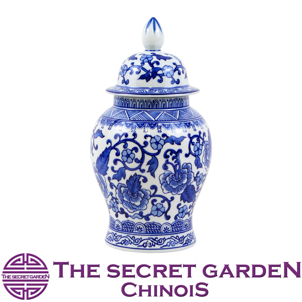 【送料無料】THE-SECRET-GARDEN シノワズリ Blue & White ジンジャージャー ポット 青白陶器蓋付壷 飾り壺 ブルーアンドホワイト【囍 双喜紋 ダブルハピネス アンティーク風 雑貨 ブルーセラミック 景徳鎮 青水花魚泳飾壷 青梅花 置物 オリエンタル】ザシークレットガーデン