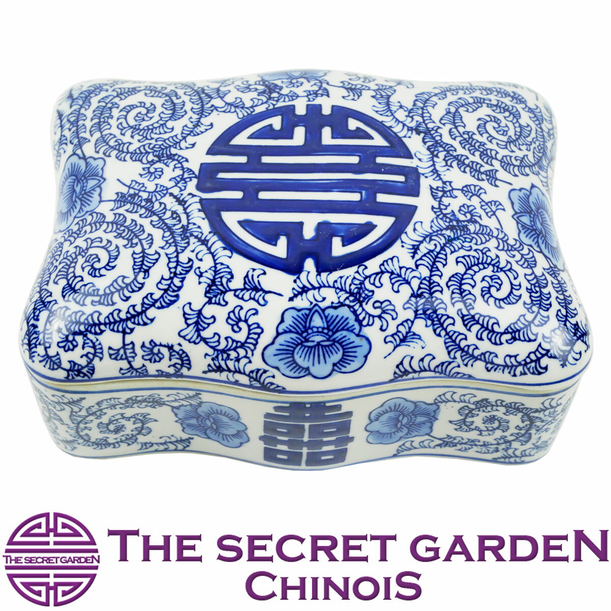 【送料無料】THE-SECRET-GARDEN Blue & White 双喜紋 ダブルハピネス ? シノワズリ 陶箱【ボックス ポッド ジンジャージャー 青白陶器 保存容器 アンティーク風 雑貨 レッド 景徳鎮 グラムスタイル ブルーアンドホワイト 置物 オリエンタル 飾り壺】シークレットガーデン