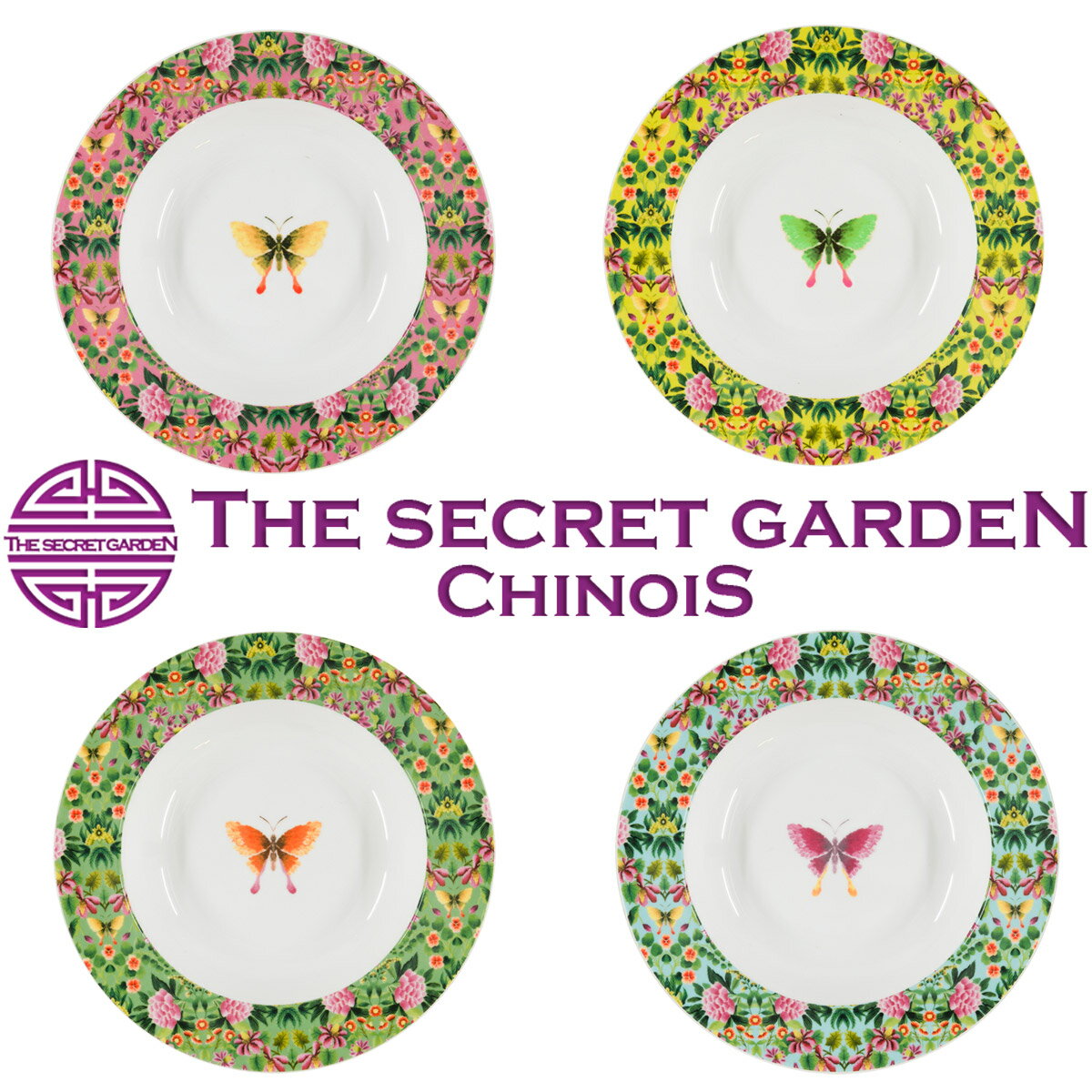 THE-SECRET-GARDEN DESIGNERS GUILD IKEBANA パスタプレート ボウル 4枚セット シノワズリ【磁器 デザイナーズ・ギルド 生け花 スープ テーブルウェア サラダ 中国古典柄 テキスタイル ギフト 贈り物 アンティーク風 雑貨 モダン インテリア グラム】ザシークレットガーデン