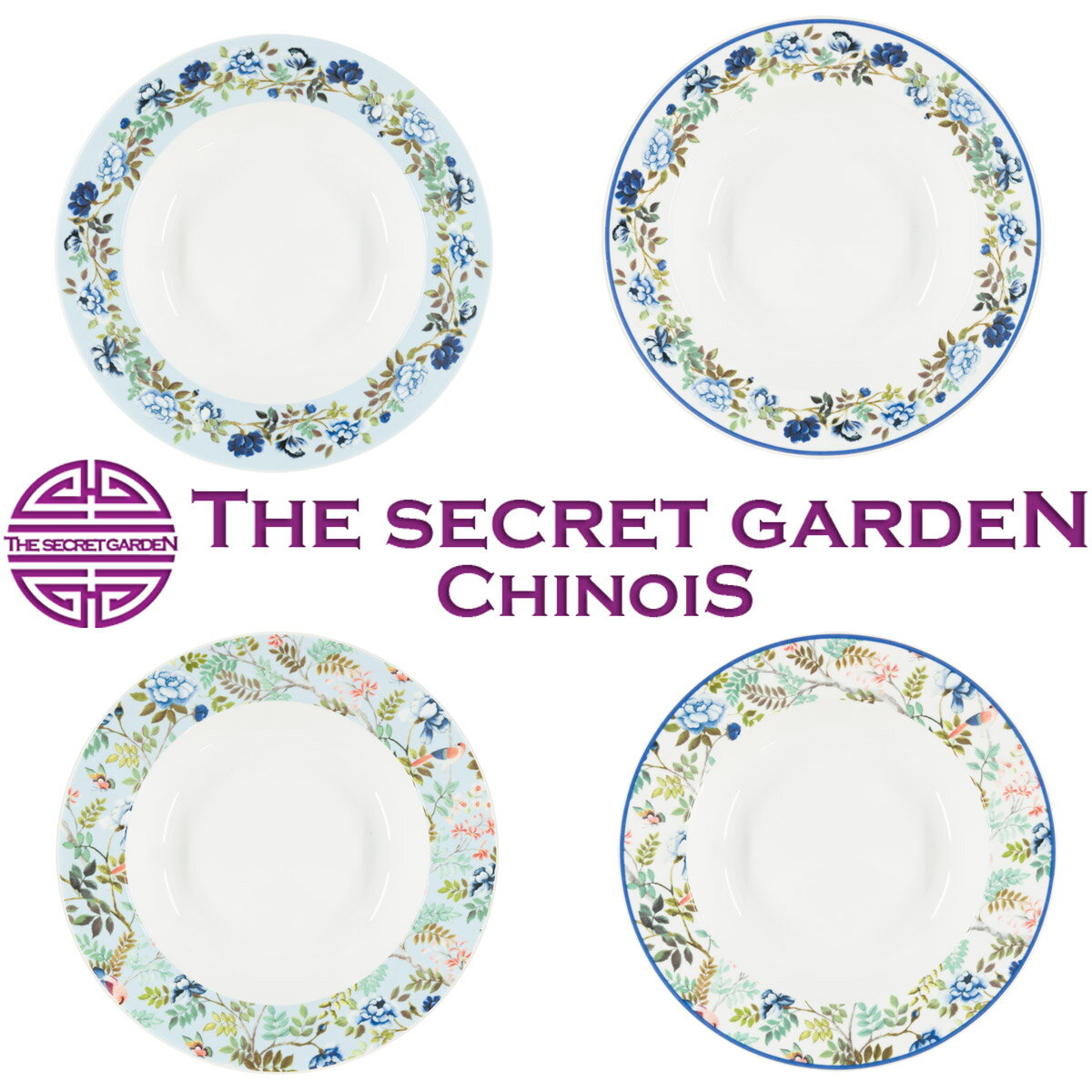 THE-SECRET-GARDEN DESIGNERS GUILD PORCELAINE DE CHINE パスタプレート ボウル 4枚セット シノワズリ【デザイナーズ・ギルド 中国磁器 お皿 テーブルウェア 飾り皿 サラダ 古典柄 テキスタイル ギフト 贈り物 アンティーク風 雑貨 モダン インテリア】シークレットガーデン