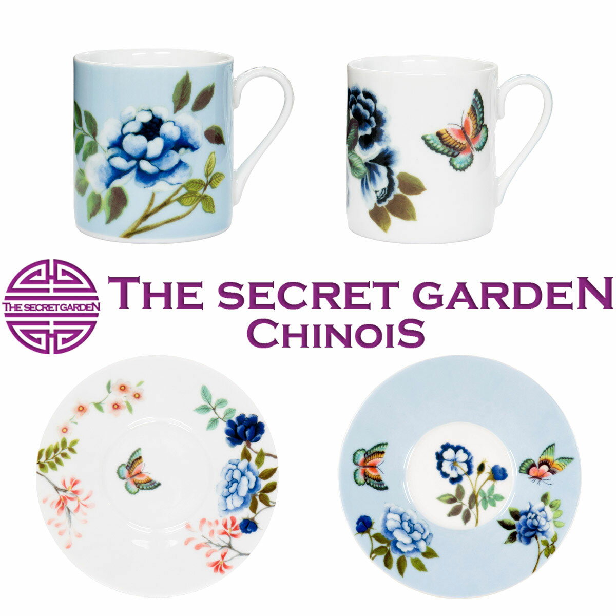 THE-SECRET-GARDEN DESIGNERS GUILD PORCELAINE DE CHINE エスプレッソカップ＆ソーサー 2個セット シノワズリ【デザイナーズ・ギルド 中国磁器 マグカップ テーブルウェア ティーカップ 古典柄 テキスタイル ギフト 贈り物 アンティーク 雑貨 モダン】シークレットガーデン