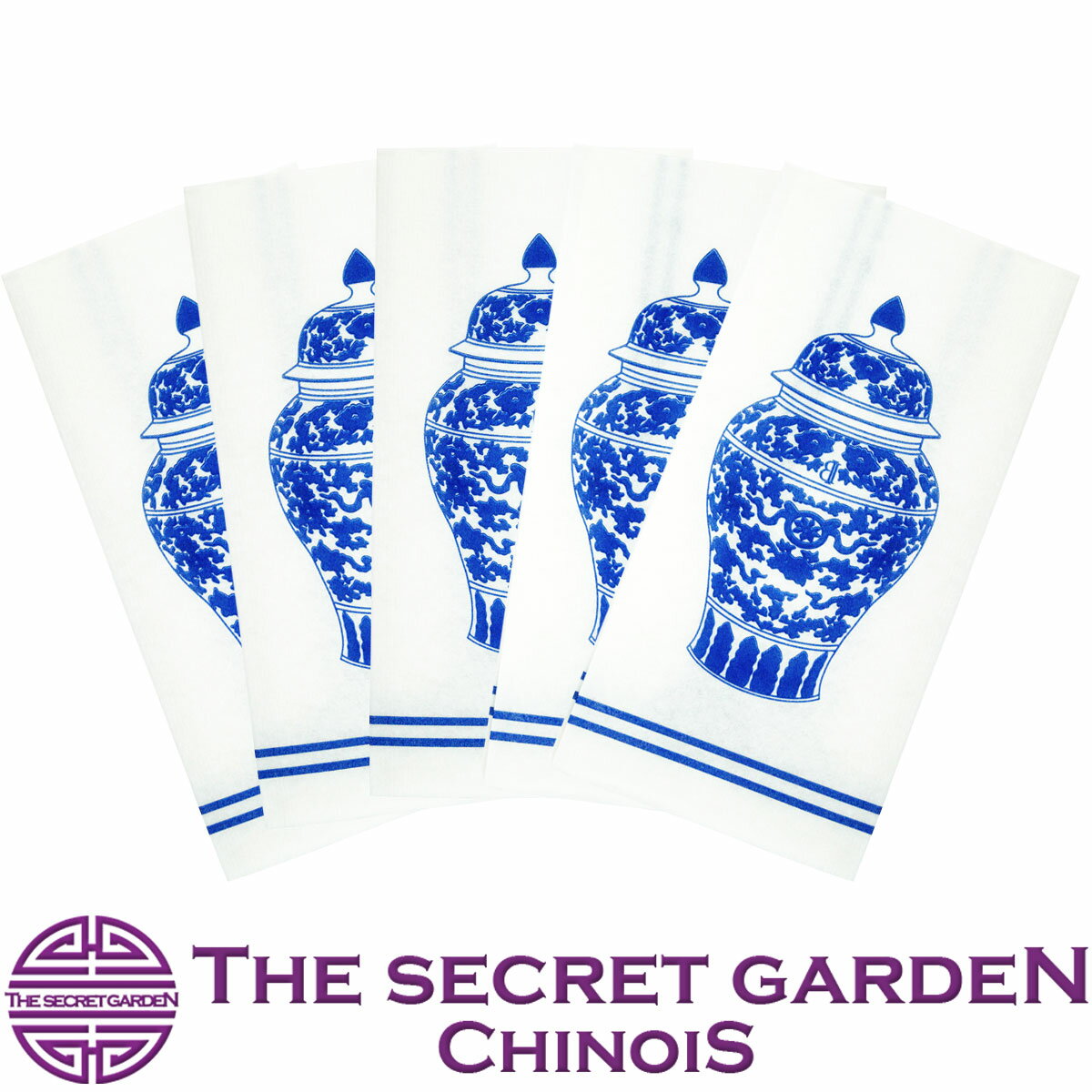 THE-SECRET-GARDEN シノワズリ Blue & White 紙ナプキン 5枚セット 厚手ナフキン 使い捨て テーブルコーデ ペーパー ジンジャージャー 青白ザ・シークレットガーデン