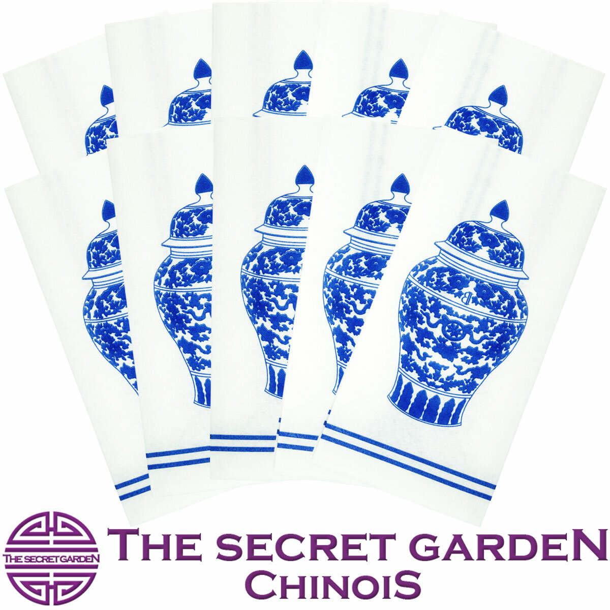 【メール便可】THE-SECRET-GARDEN シノワズリ Blue & White 紙ナプキン 10枚セット 厚手ナフキン 使い捨て テーブルコーデ ペーパー ジンジャージャー 青白【ホテル クロス ブルーアンドホワイト アンティーク風 オリエンタルモダン ティーマット】ザ・シークレットガーデン 1