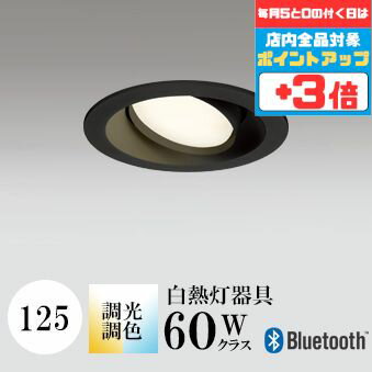 【マラソン開始～10日ポイント10倍】ダウンライト 開口125φ 調光・調色 白熱灯60W相当 ブラック Bluetooth ※工事必要 SB型(高気密 断熱材対応型) 配光114° 拡散 フラット形LED