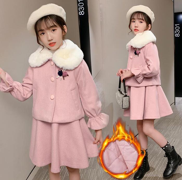 韓国子供服 セットアップ 冬服 新作 キッズ 女の子 上下セット 子供服アウター+ワンピース 可愛い コート 女の子 ダッフルコート 長袖 防寒 2点セット オ...