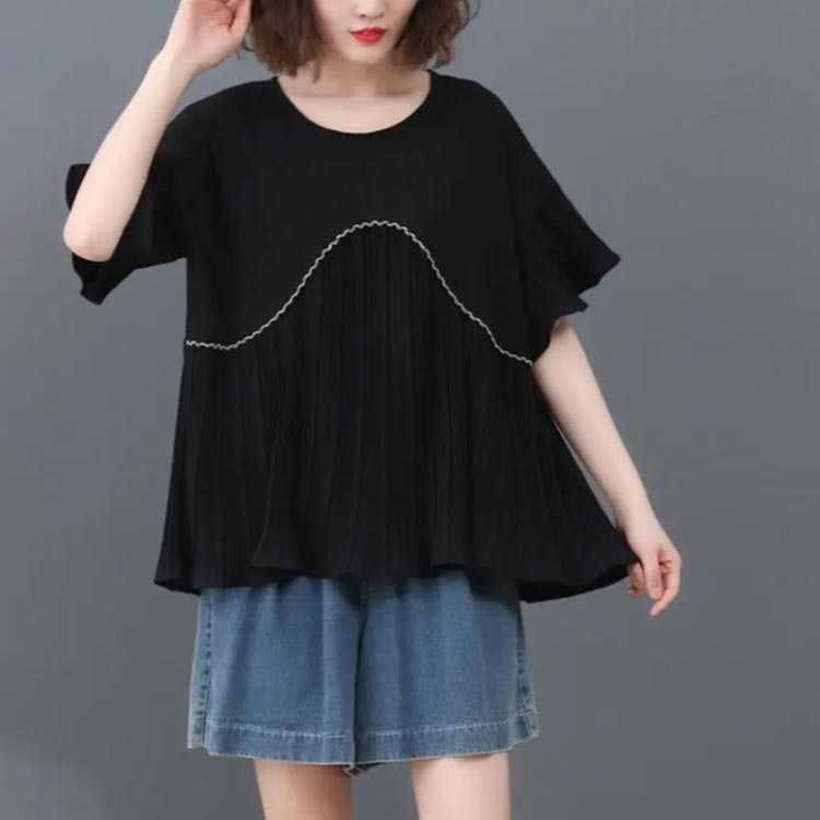 シフォン ブラウス 半袖 大きいサイズ フレア シフォントップス ふんわり 可愛い 体型カバー シンプル Tシャツ シフォンブラウス レディース キレイめ 通勤 通学 お出かけ おしゃれ プリーツ裾 送料無料