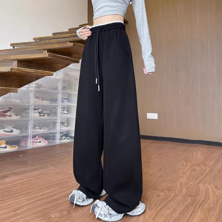薄手 ワイド 春 ワイドパンツ 夏 スウェットパンツ スウェットパンツ ゴムウエスト カーブ パンツ レディース スウェット ゆったり ハイウエスト 体型カバー バルーンパンツ ポケット付き 大人 カジュアル スエット ロングパンツ