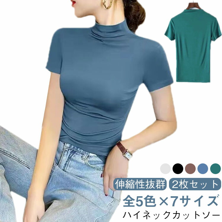 乐天商城 - 【2枚セット】UVカット プチハイネック カットソー ハイネック 夏 半袖 ハイネックtシャツ　吸汗 速乾 シンプル 無地 半袖tシャツ レディース シンプル 送料無料 きれいめ トップス 夏服　インナー　秋　春　30代　40代