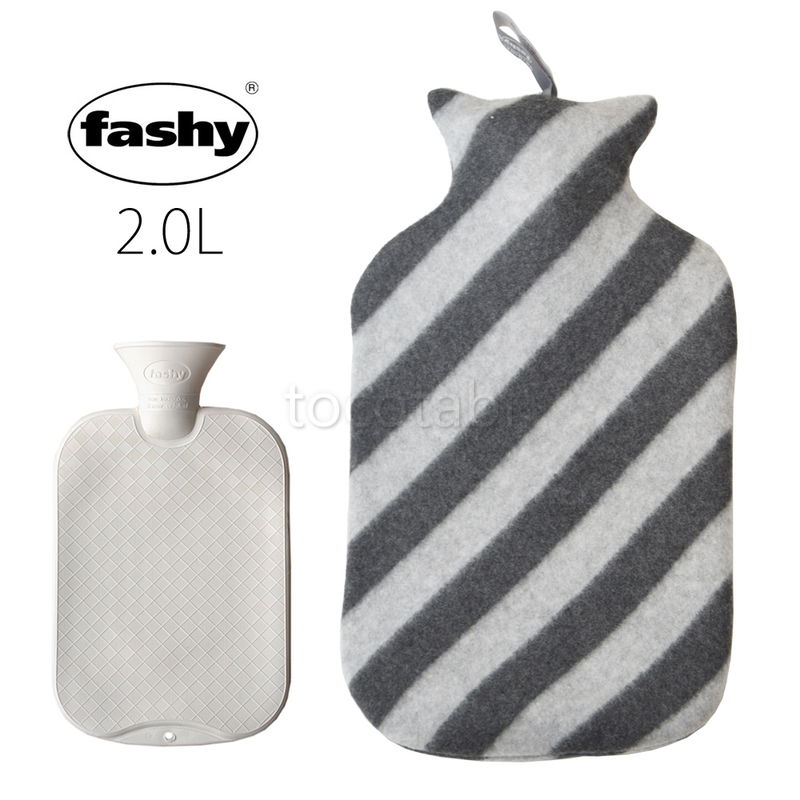 ドイツ製 ファシー Fashy 湯たんぽ グレーストライプ 2L ラバー湯たんぽ+ふわふわカバー かわいい 水枕としてものサムネイル
