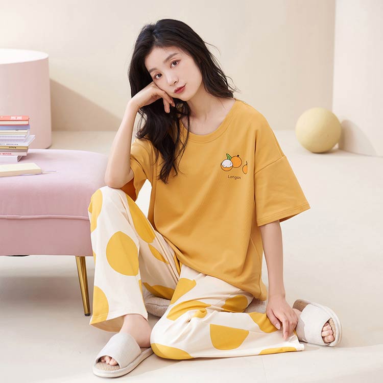 TodayFashionのTシャツ 夏 上下セット 韓国ファッション 半袖 セットアップ レディース 2点セット 部屋着 セットアップ ルームウェア ショート丈パンツ カジュアル 寝巻き 長ズボン パジャマ ナイトウェア 楽ちん 可愛い パジャマ 半袖 リラックス 春 夏 カップ付き｜アングル2