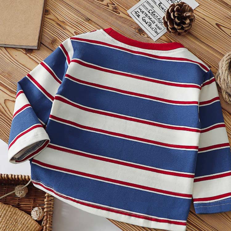 Tシャツ 長袖 キッズ ベビー 男の子 tシャツ ストライプ柄 クルーネック ゆったり ...